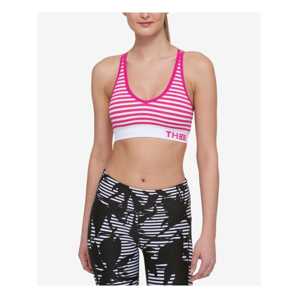 TOMMY HILFIGER Intimates Pink Criss Cross Back Striped Sports Bra XS